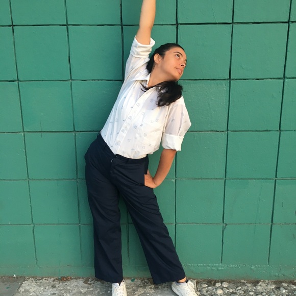 Vintage Embroidered Blue Leaf Long Sleeve Button Down - Picture 2 of 9